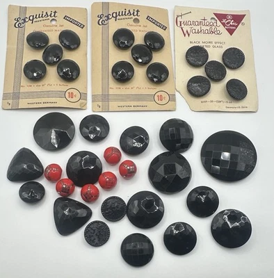 Vintage Antique Red Black Glass 38 Buttons Western Germany - Image 1 of 4