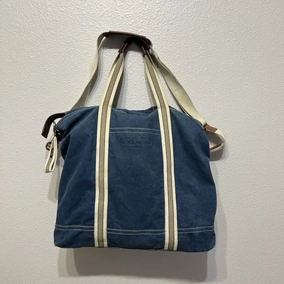 COACH Canvas Weekender Tote Duffle Bag Luggage Blue Denim Distressed - Image 1 of 4