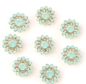 14mm 50x Sew on Rhinestones, Metal Base Flower Claw Gems Crystals Peril Green - Picture 1 of 5
