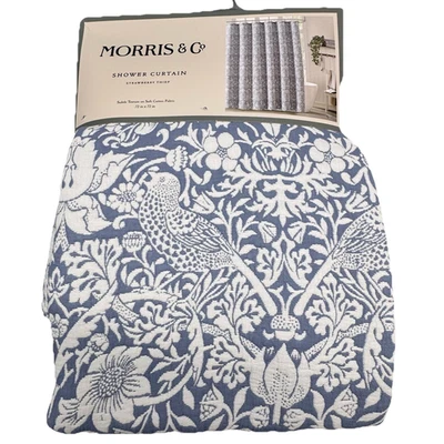 William Morris & Co STRAWBERRY THIEF Floral Luxury Shower Curtain Blue White NEW - Image 1 of 4
