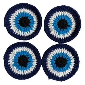 EVIL EYE/MANDALA BLUE Crochet Handmade Coasters trivet MUG RUG-set of 4-doily - Picture 1 of 8