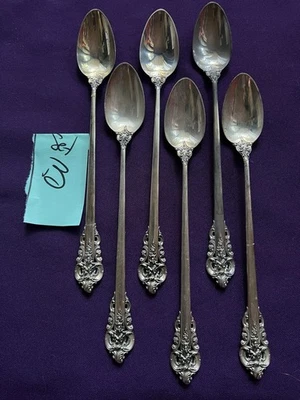 GRANDE BARROCO Cuchara de Té Helada Larga Lote de 6 Wallace Plata de Ley 6 5/8” Juego B Foto 1 de 4