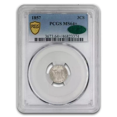 1857 Three Cent Silver MS-64+ PCGS CAC - Image 1 of 3