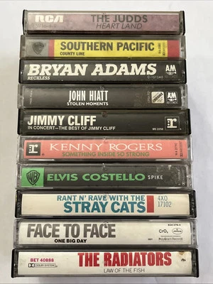 Random Rock Lot Of 10 Cassette Tapes Elvis Costello Stray Cats The Radiators  - Image 1 of 4