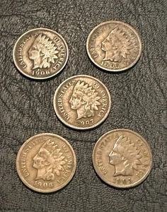 1905-8 SEHR SCHÖNES LOT VON 5 INDIAN HEAD CENT, SIEHE BILDER - Bild 1 von 2