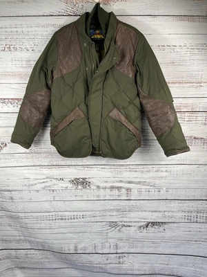 Eddie Bauer Down Jacket Mens Medium Green Leather Trim Quilted 550 Fill Skyliner - Image 1 of 4