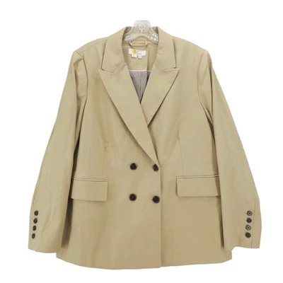 BODEN Double Breasted Twill Blazer Beige Tencel Cotton Stretch Size US 12 R - Image 1 of 4