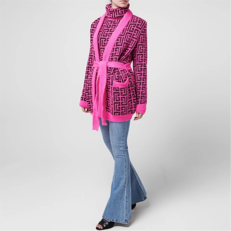 Balmain black and pink wool belted cardigan sweater Size 38 M - Image 1 of 4