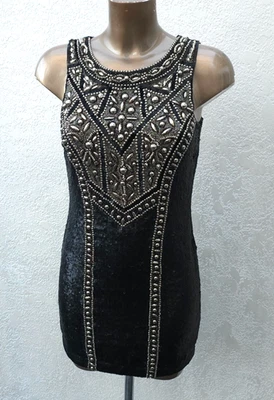 Needle & Thread Black Gold Sequin Embellished Black Mini Dress Size 6 Party - Image 1 of 4