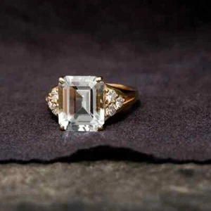 5.50 Ct Natural Aquamarine & Diamond Anniversary Ring 14K Solid Yellow Gold - Picture 1 of 8