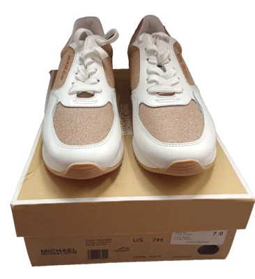 MICHAEL KORS LIVVY Couro Glitter Corrente Malha Feminina TAMANHO 7 Ouro Branco - Imagem 1 de 4