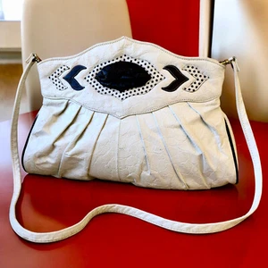 LIDO Vintage 80er Schulter Handtasche gefüttert weiß Kroko Print Leder + schwarz Schlangenleder - Bild 1 von 15