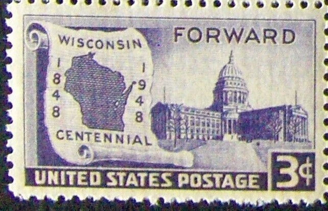 Single US 3¢ stamp SC #957 WISCONSIN FORWARD CENTENNIAL MNH 1948. - Image 1 of 1
