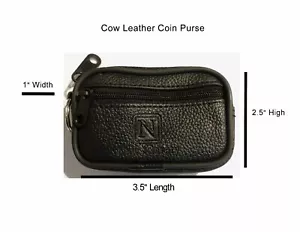 Cartera de cambio de monedas unisex de cuero de vaca negra - Imagen 1 de 1
