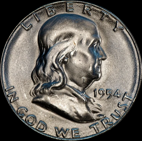 1954-S Franklin Half Dollar Silver Brilliant Uncirculated Nice FBL, As Shown 704 Cover