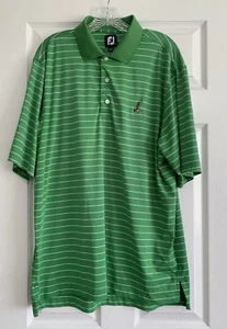 FootJoy Golf Polo Shirt Men L Green Tan Stripe Short Sleeve Embroidered Eagle - Picture 1 of 10