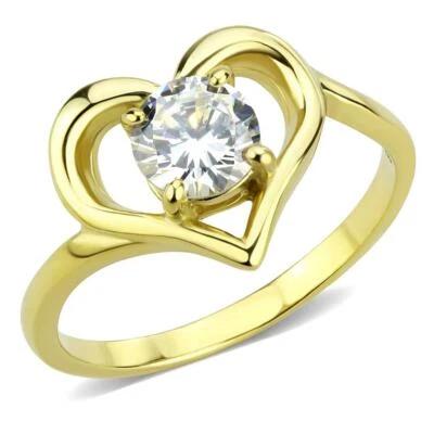 6x6mm Clear Round CZ Inside Heart Shape Womens Gold IP Stainless Steel Band - Image 1 of 4