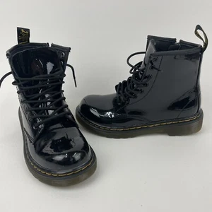 Dr. Martens 1460J Glossy Black Leather Lace Up W/ Ankle Zip Boots Youth Sz 1 - Picture 1 of 11