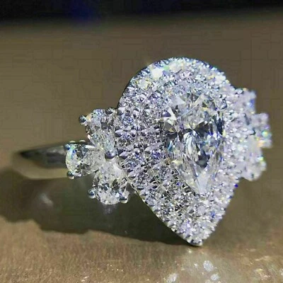 2.50 Ct Pear Cut White Treated Diamond Engagement Ring 925 Sterling Silver - Image 1 of 4