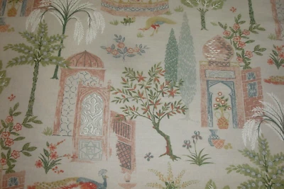 1 of 6 Yds Jane Churchill Fabric Persian Grove Peacock Linen Pink Upholstery BTY - Image 1 of 4