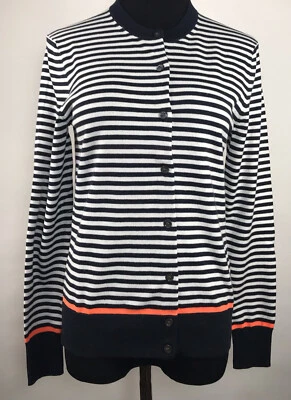 J.Crew Suéter Cárdigan Mujer Talla Mediana Rayas Neón Naranja Rayas Foto 1 de 4