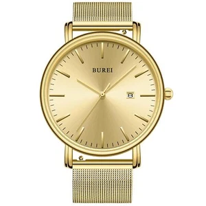BUREI Men's Fashion Minimalist Wrist Watch Analog Date Gold SM-19003-W12 FS - Picture 1 of 4