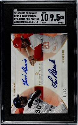 Tim Raines Lou Brock 2018 On Demand Dynamic Duals RED 1/10 Dual Auto HOF SGC 9.5 - Image 1 of 2