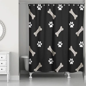 Creative Products Bones And Paws Black 71 x 74 Shower Curtain - Picture 1 of 2