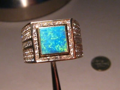 Anillo grande de ópalo y diamantes para hombre, oro de 14k de 18,5 gramos, diamantes de 2,5 quilates Foto 1 de 4