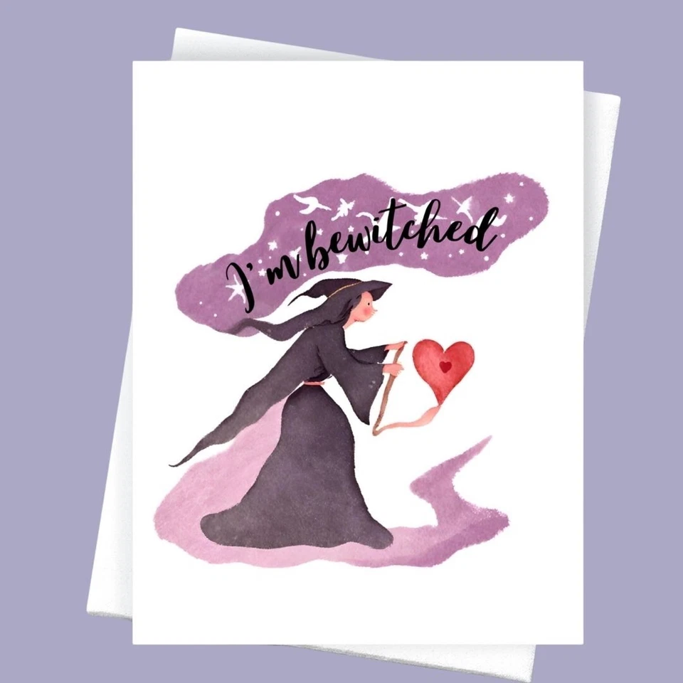 Tarjeta de San Valentín bruja gótica espeluznante "Estoy hechizada" bruja con sobre Foto 1 de 1