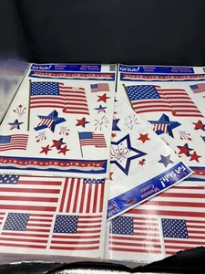 Decalcomanie Finestre Vintage Bandiere Americane Stelle Patriottiche Attaccate 4 Luglio Decorazioni - Foto 1 di 11