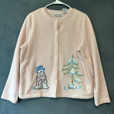 Vintage Blair Fleece Winter Scene Snowman Winter Wonderland Trees Pockets Medium - Image 1 of 4