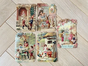 5 Anciens Découpis / Chromo chocolat Poulain Décor Personnage Pâques  1900 - Picture 1 of 9