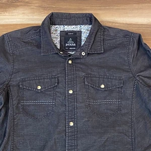 Prana Western Shirt Mens Slim Fit Medium Gray Pearl Snap Corduroy - Picture 1 of 8