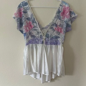 Vintage Cinema Etoile Lace Babydoll Top Sz M Floral Corset Tie Grunge Fairycore - Picture 1 of 6