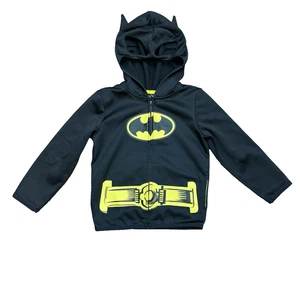 DC Comics Boys Batman Costume Hoodie Attached Eye Mask Full Zipper Jacket Sz 5 - Picture 1 of 6