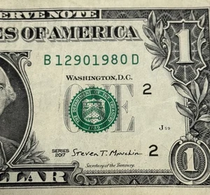 December 9 1980 True Birthday Note Fancy Serial Number One Dollar Bill 12901980 - Picture 1 of 3