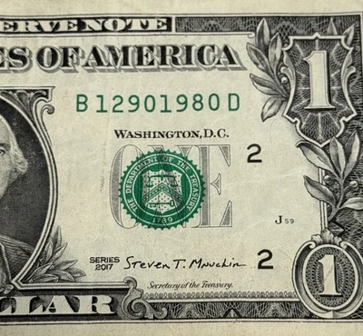 December 9 1980 True Birthday Note Fancy Serial Number One Dollar Bill 12901980 - Image 1 of 3