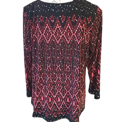 Bob Mackie's носимый искусства SZ L, блеск длинным рукавом размещения печати трикотажный топ - Изображение 1 из 4