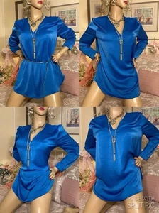 HIGH GLOSS MIRROR SHINE LIQUID SATIN Sexy Secretary Mistress Tunic Blouse Top L - Picture 1 of 24