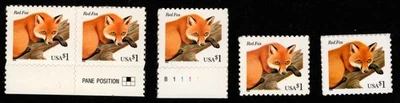 US 3036 LOT OF 5 RED FOX $ 1.00 STAMPS CAT. VAL. $50.00 - Image 1 of 2