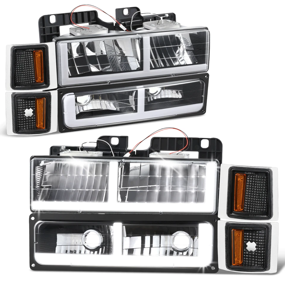 Faro + señal de parachoques + lámparas de esquina negro/ámbar Fit 94-00 Chevy C/K F-LED DRL Foto 1 de 4