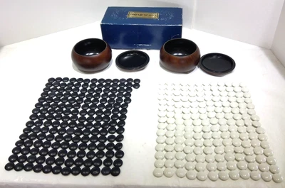 Japanese Vintage Goishi Go-Stone IGO Game Plastic Black & White Stone W/ Bowl FS - Image 1 of 4