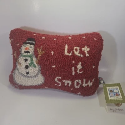 NWT Chandler 4 Corners Christmas Let It Snow Snowman 8" x 12" Wool Hooked Pillow - Image 1 of 4