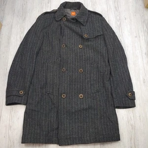 BOSS Hugo Boss Men's Wool Blend Herringbone Coat Double Breast US 40R Dark Grey - Picture 1 of 13