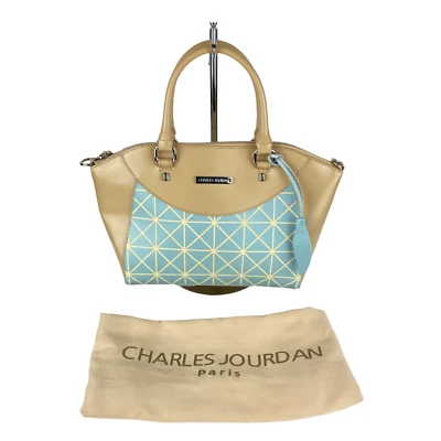 CHARLES JOURDAN Lizzy Etched Satchel in Baby Blue & Tan Removable Shoulder Strap - Изображение 1 из 4