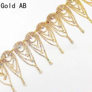 1 Yard Rhinestone Tassel Trimming DIY Wedding Bridal Costume Belt Sewing Decor - Picture 1 of 16