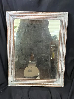 ANTIQUE TURQUOISE BLUE SHABBY CHIC WOOD FRAMED MIRROR FARMHOUSE DECOR  - Image 1 of 4