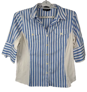 Jones New York Signature Women's Stretch Blue White Striped Button Up Shirt XL - Picture 1 of 8