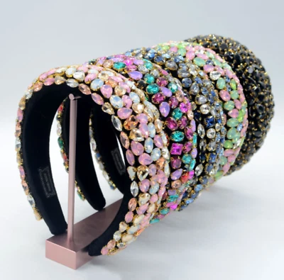 Diadema de lujo estrás terciopelo acolchado cristal joya diadema para mujer Foto 1 de 4